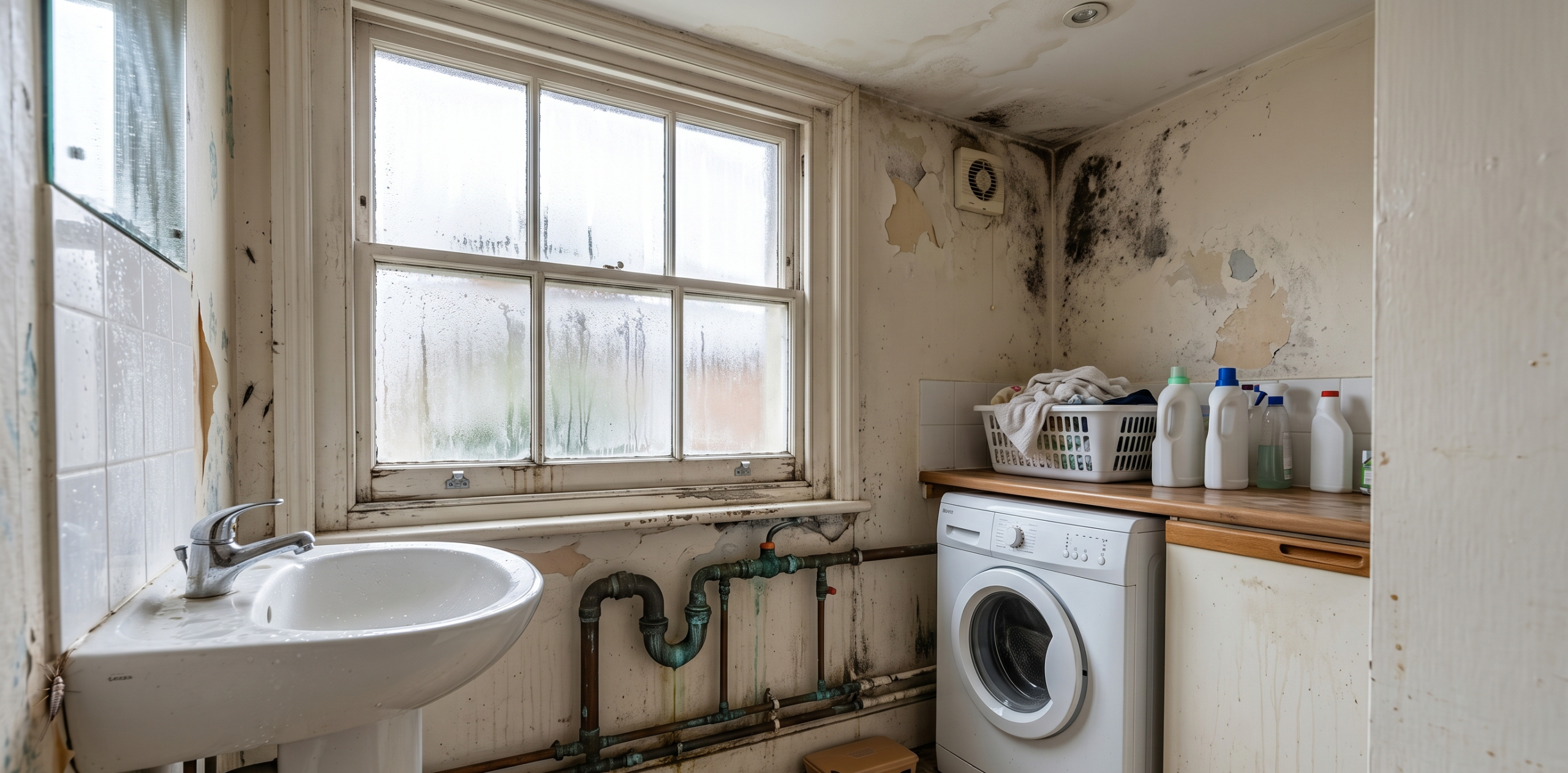damp bathroom and utility room